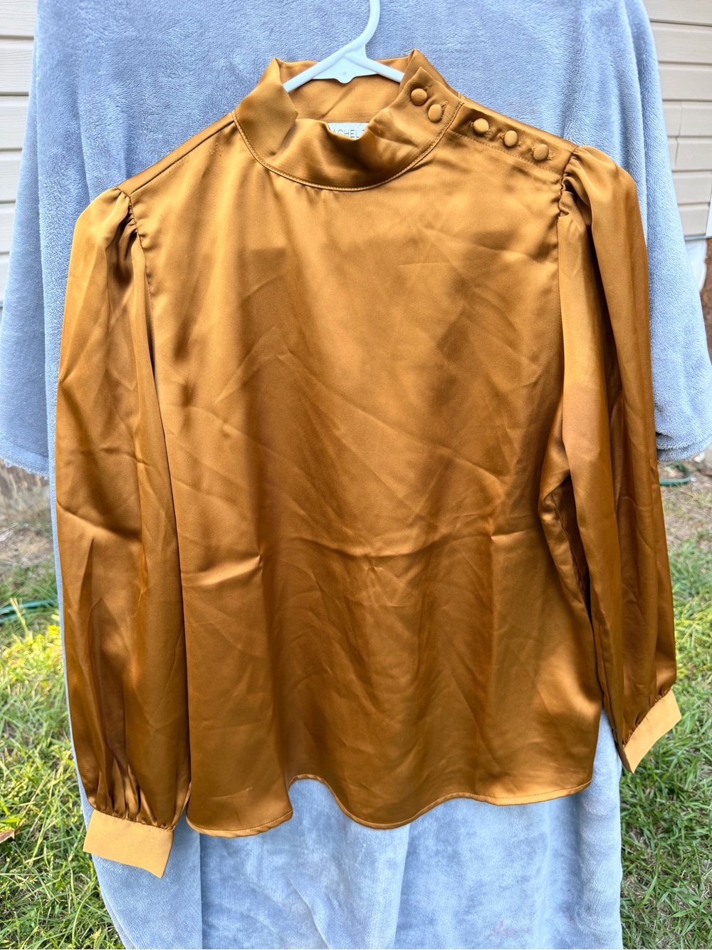 Rachel Zoe gold bronze satin long sleeve blouse Women Small size S